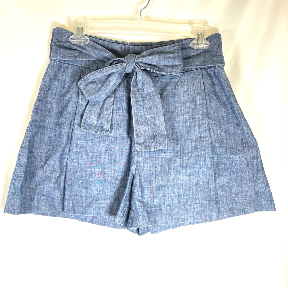 J. Crew Factory‎ Chambray High Waisted Tie Belt Shorts Size 4 Pleats 100% Cotton